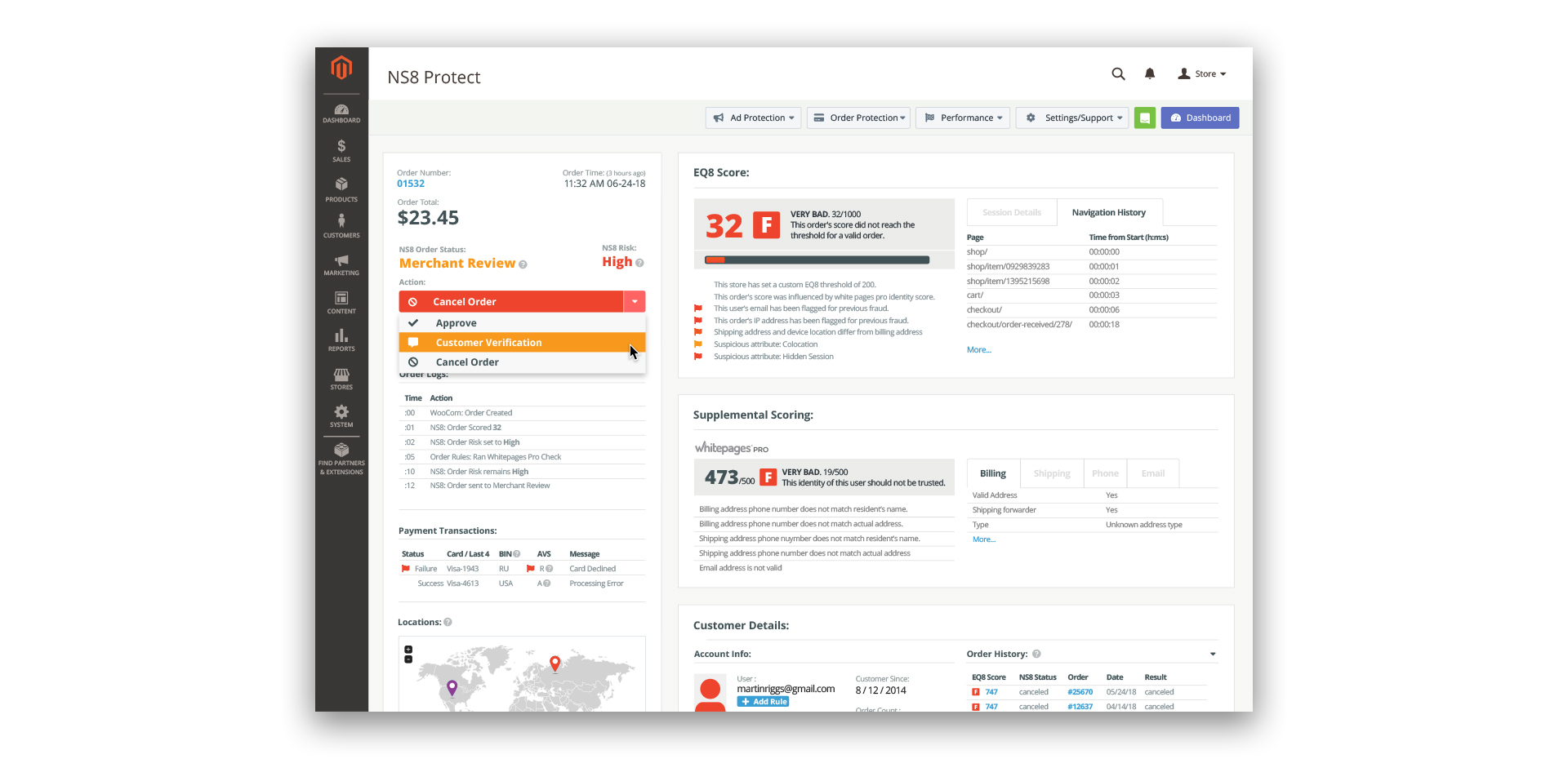 NS8 dashboard fraud prevention Magento 2
