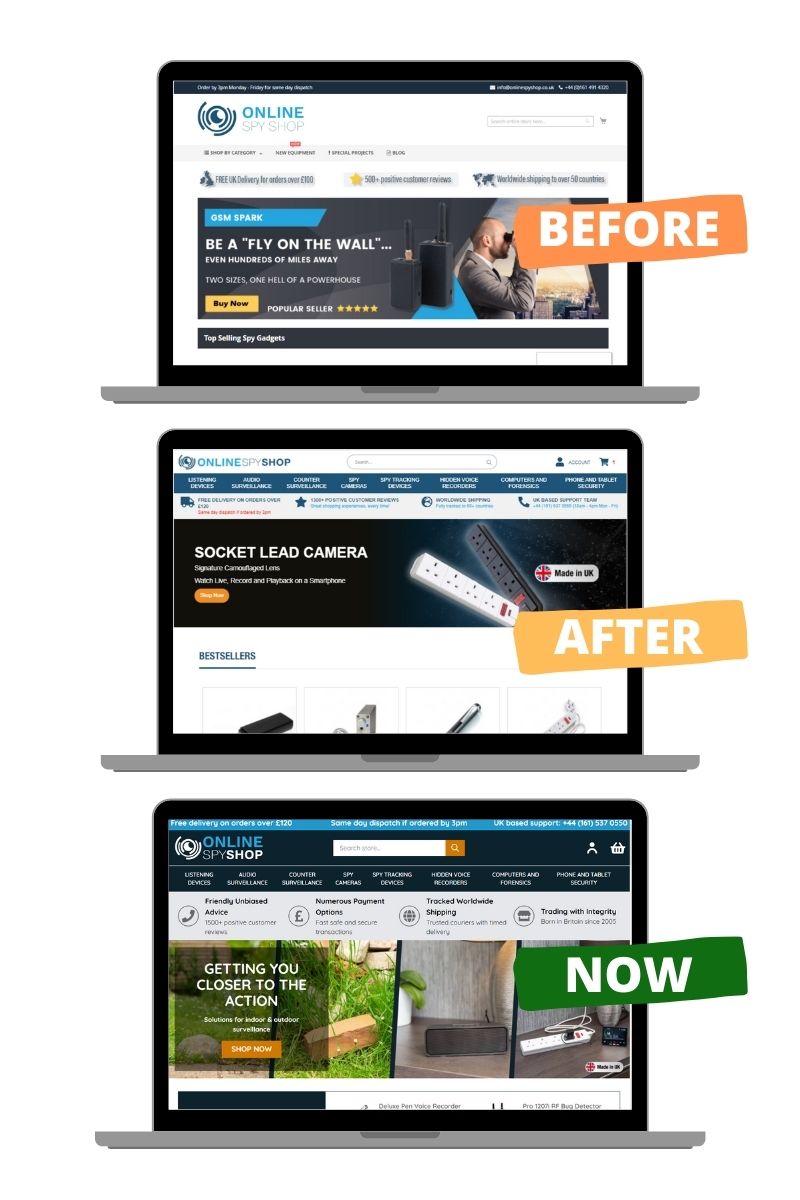 Before and after Magento 2 homepage using Hyva